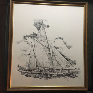 Nautical art print schooner, signed and numbered by artist